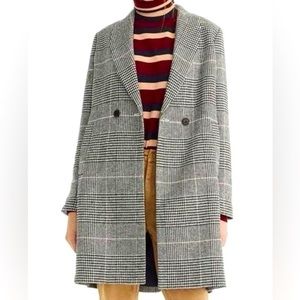 J.Crew Daphne Longline Glen Plaid Wool Blend Topcoat Coat Size 6